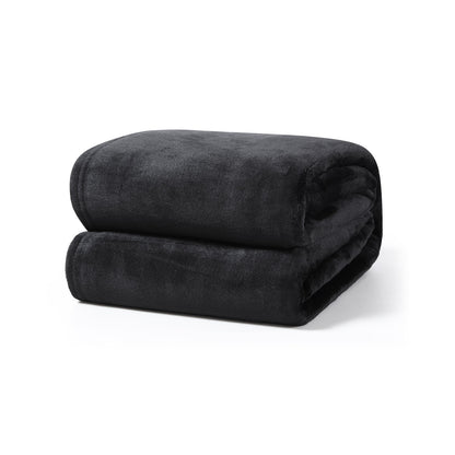 Fleece-Decke, flauschige Kuscheldecke aus Fleece, Schwarz