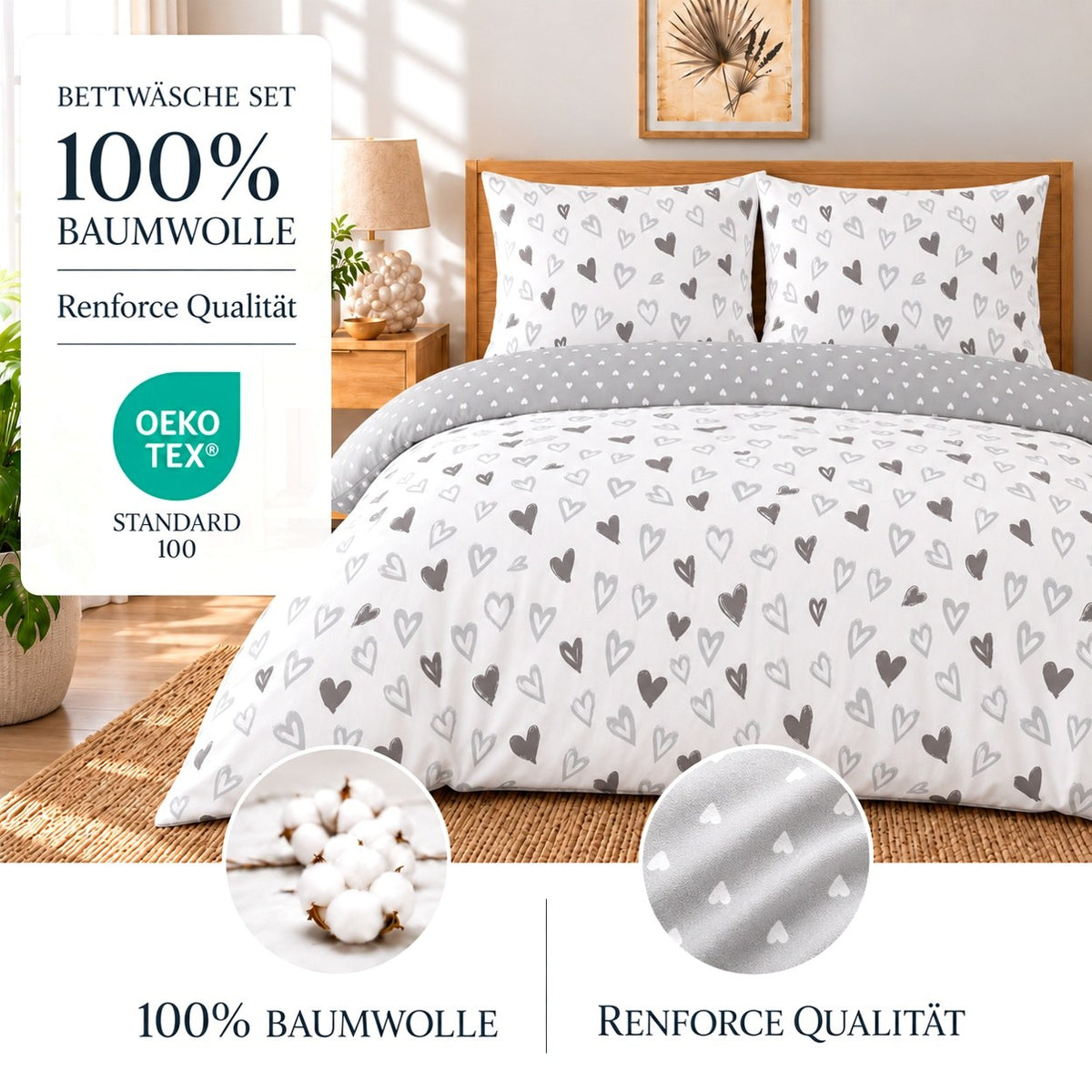 Renforcé Bettwäsche "Solene", 100 % Baumwolle, Reißverschluss