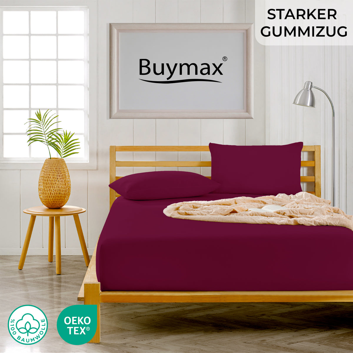 Topper Jersey Spannbettlaken 120x200 cm – Bordeaux – Bild 2