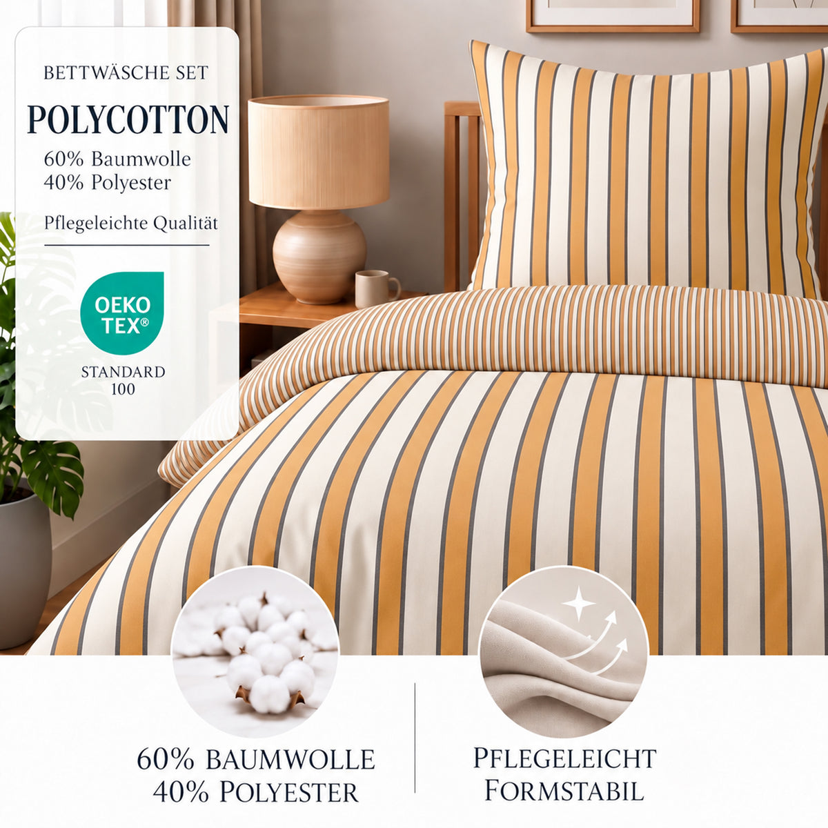 Bettwäsche Piano, Reißverschluss, 80x80 cm Kissenbezug, Polycotton – Bild 2
