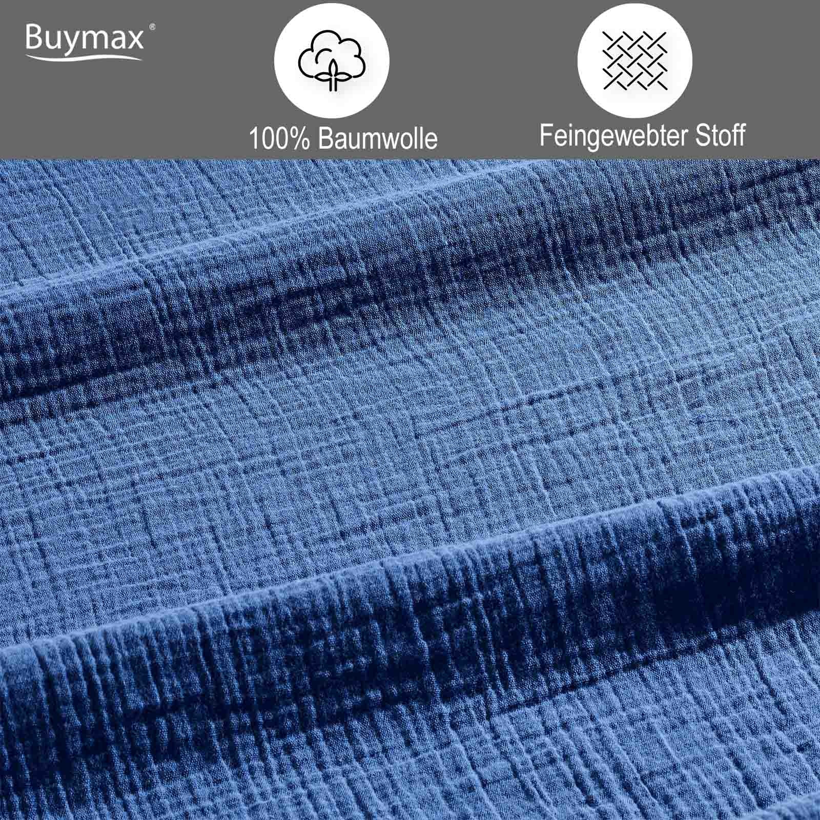 Buymax® Musselin Bettwäsche Set aus Baumwolle, Blau