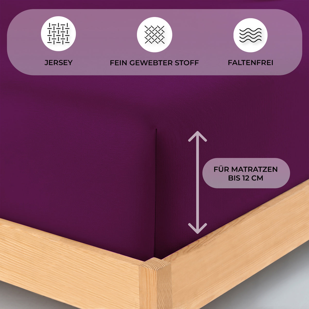 Topper Jersey Spannbettlaken 120x200 cm – Aubergine – Bild 3