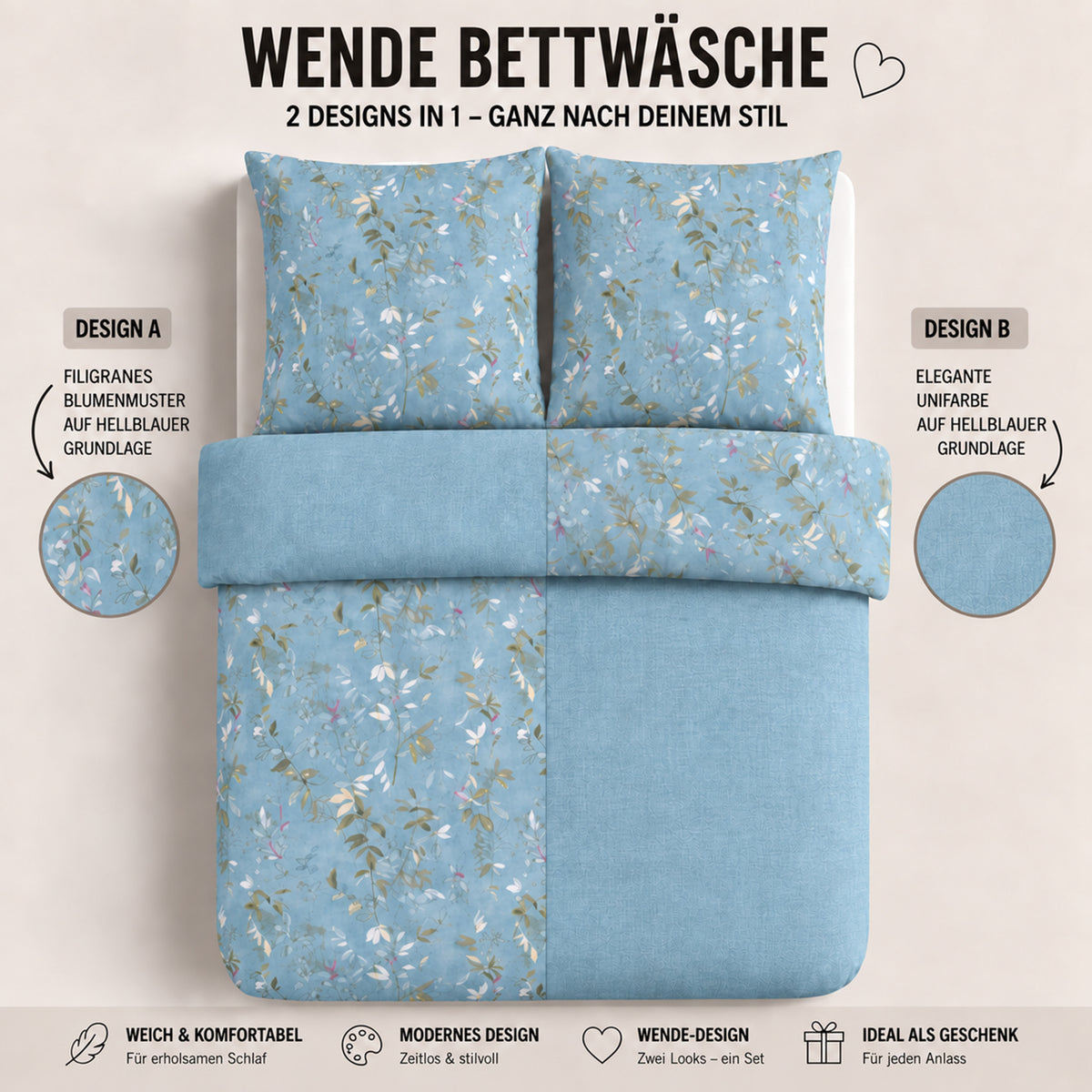 Bettwäsche Orville, Reißverschluss, 80x80 cm Kissenbezug, Polycotton – Bild 4