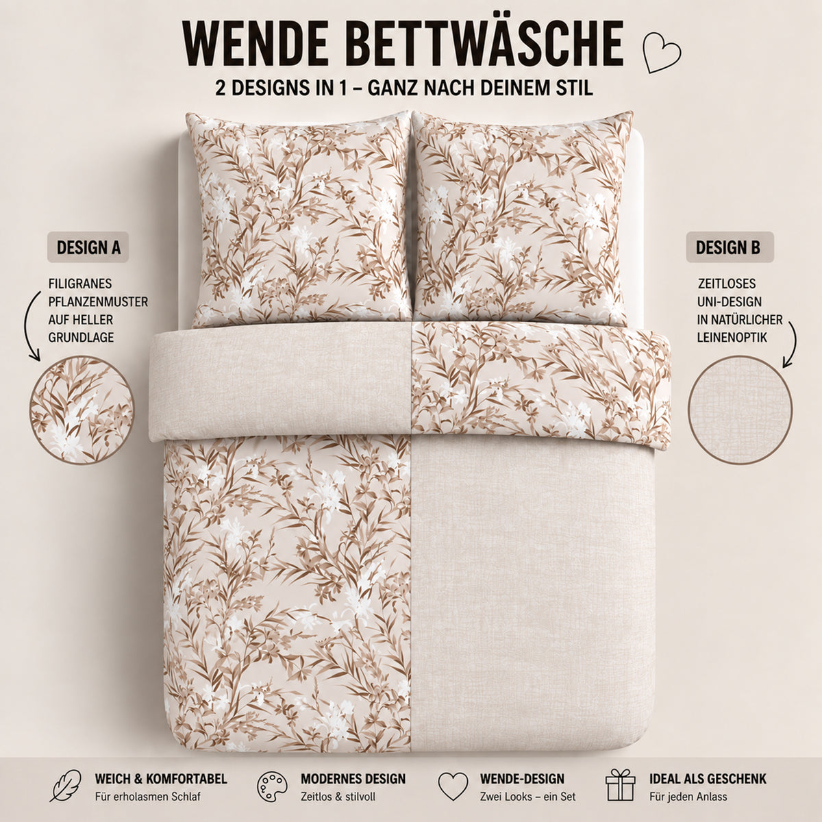 Bettwäsche "Yaprak", Reißverschluss, 80x80 cm Kissenbezug,Polycotton