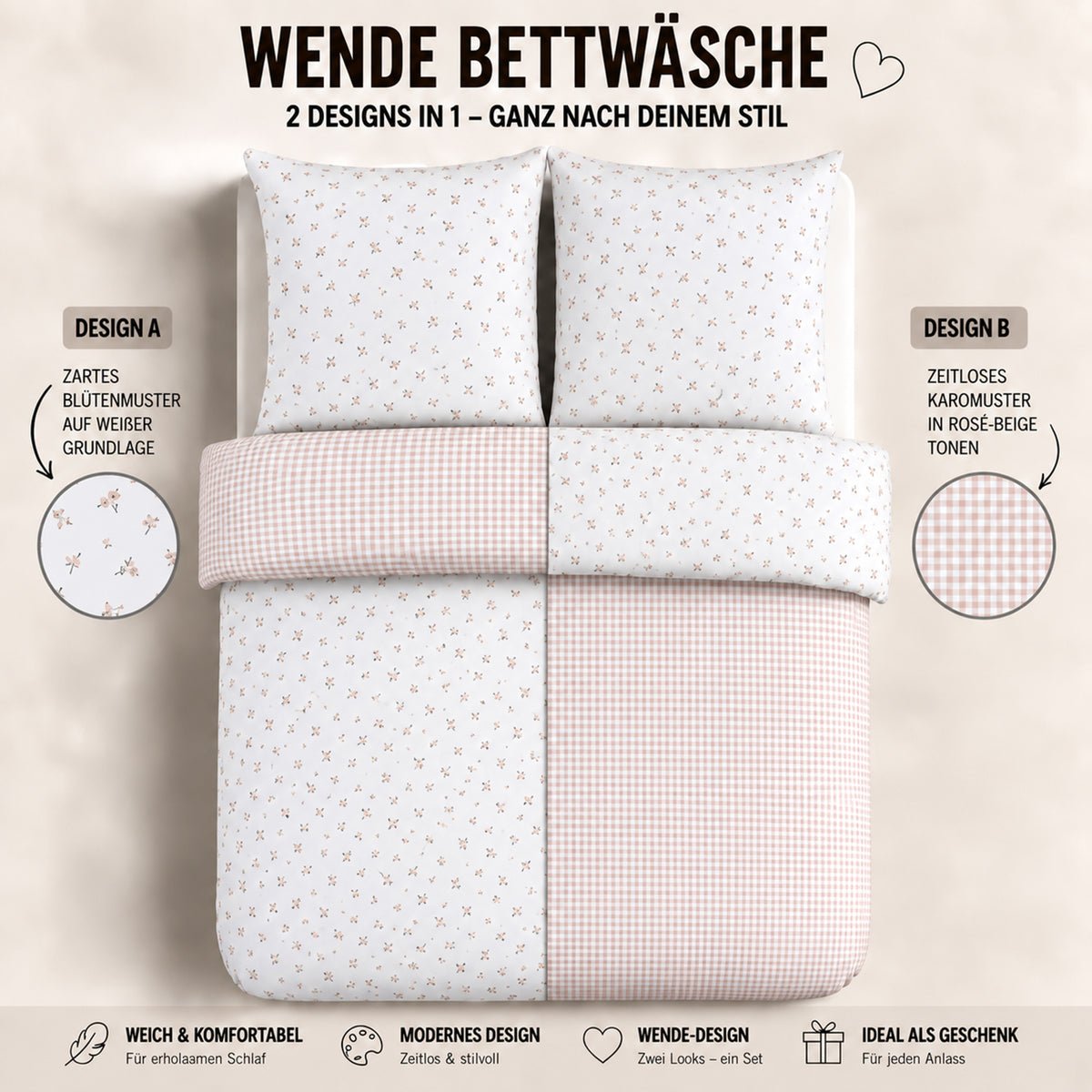 Bettwäsche "Poem", Reißverschluss, 80x80 cm Kissenbezug,Polycotton