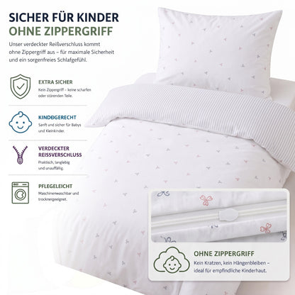 Kinderbettwäsche „Laven“ Renforcé in Rose: verdeckter Reißverschluss ohne Zippergriff, sicher für Kinder – Rose – Bild 3