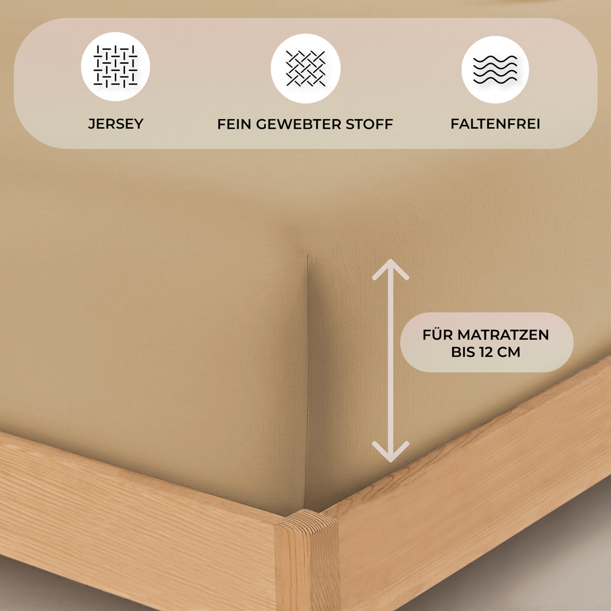 Topper Jersey Spannbettlaken 120x200 cm – Sand – Bild 3