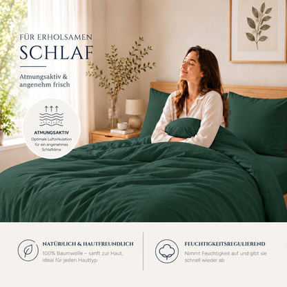 4 teilig Bettwäsche 155x220 Renforcé Uni Petrol – Bild 3