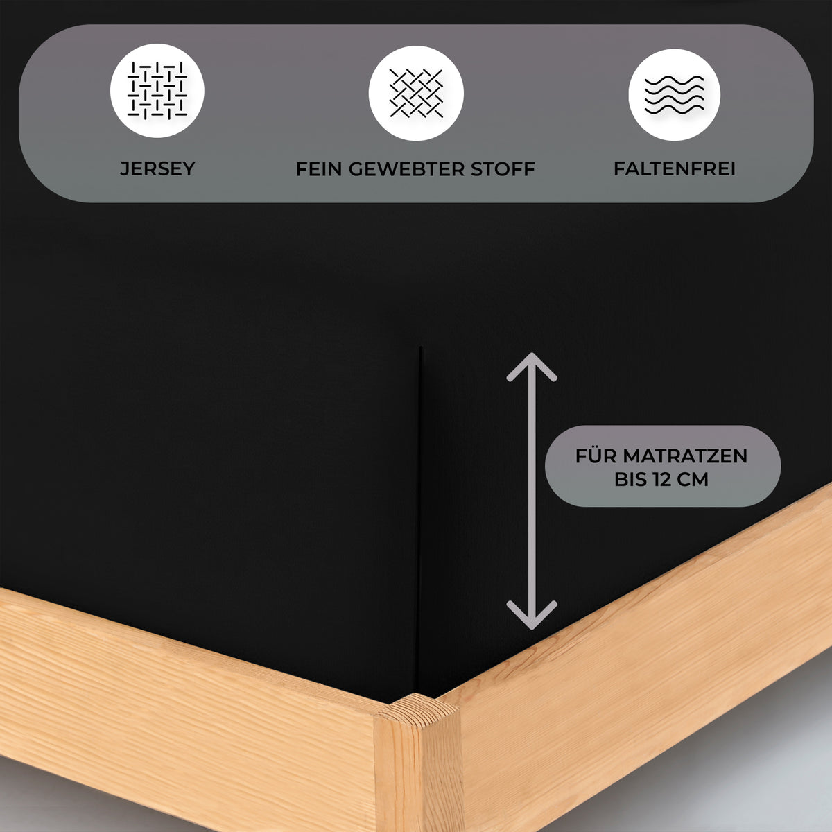 Topper Jersey Spannbettlaken 120x200 cm – Schwarz – Bild 3