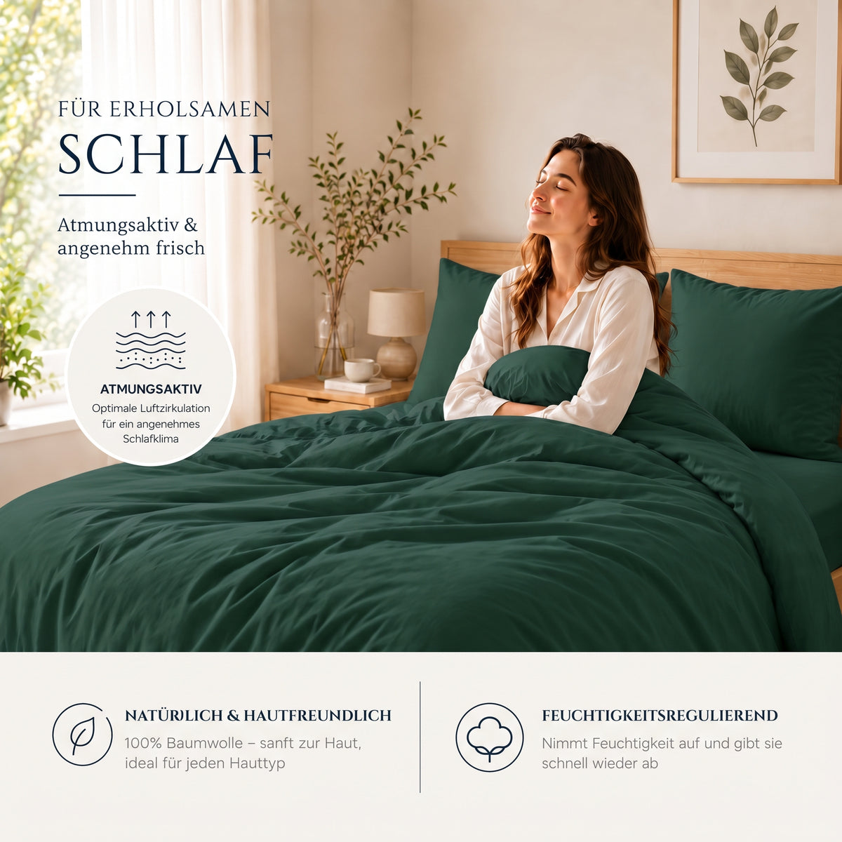 Renforcé Bettwäsche Uni, 100 % Baumwolle, mit Reißverschluss