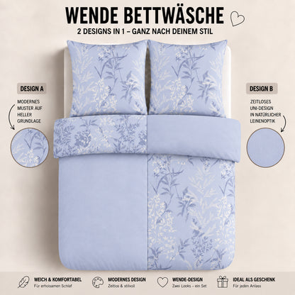 Bettwäsche Nobel Blau, Reißverschluss, 80x80 cm Kissenbezug, Polycotton – Bild 3