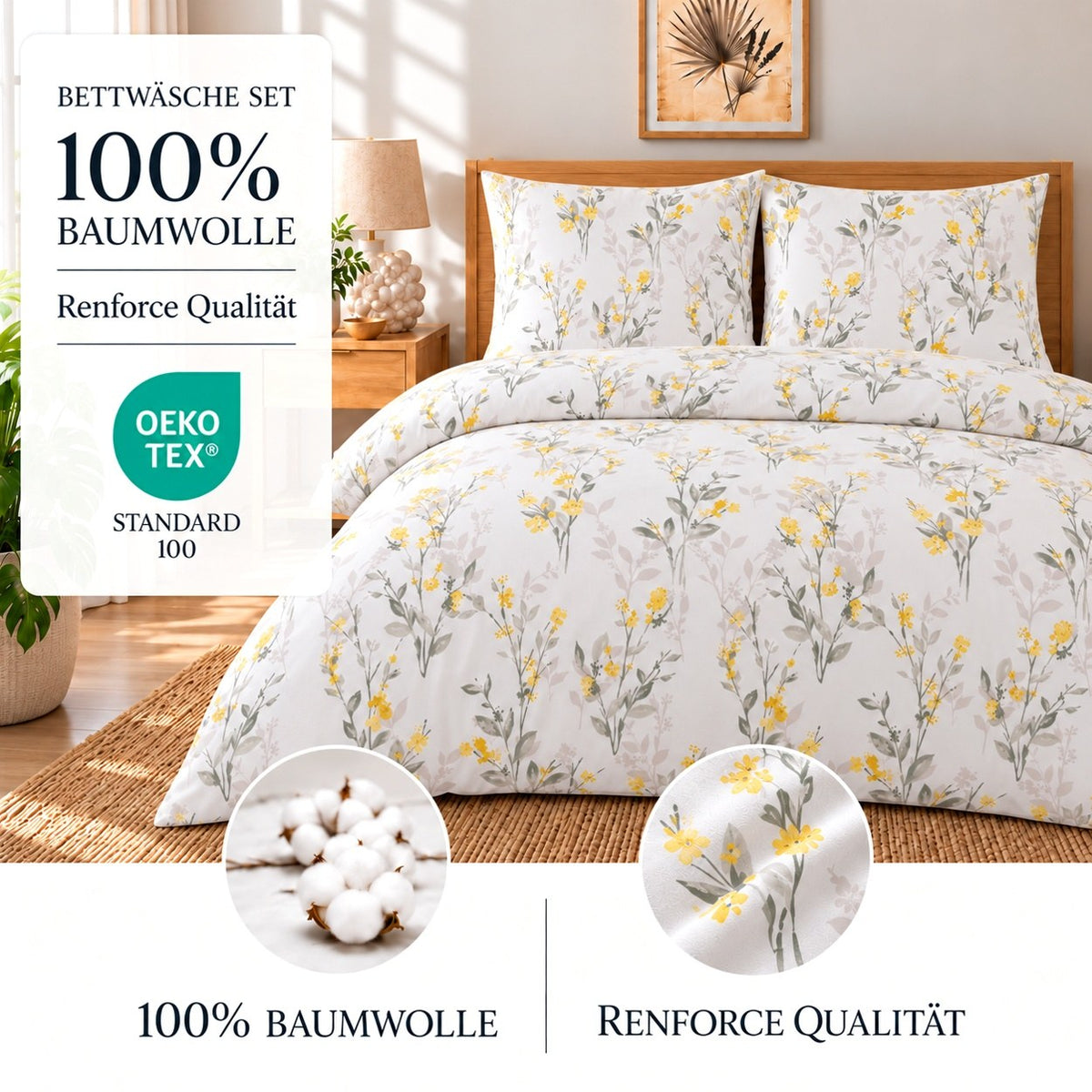 Renforcé Bettwäsche "Liova", 100 % Baumwolle, Reißverschluss