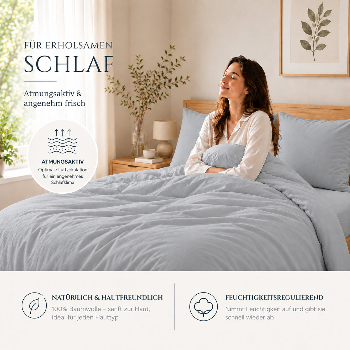 4 teilig Bettwäsche 155x220 Renforcé Uni Anthrazitgrau – Bild 3