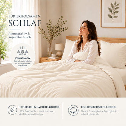 4 teilig Bettwäsche 135x200 Renforcé Uni Creme – Bild 3
