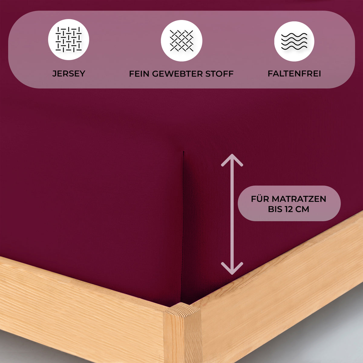 Topper Jersey Spannbettlaken 120x200 cm – Bordeaux – Bild 3
