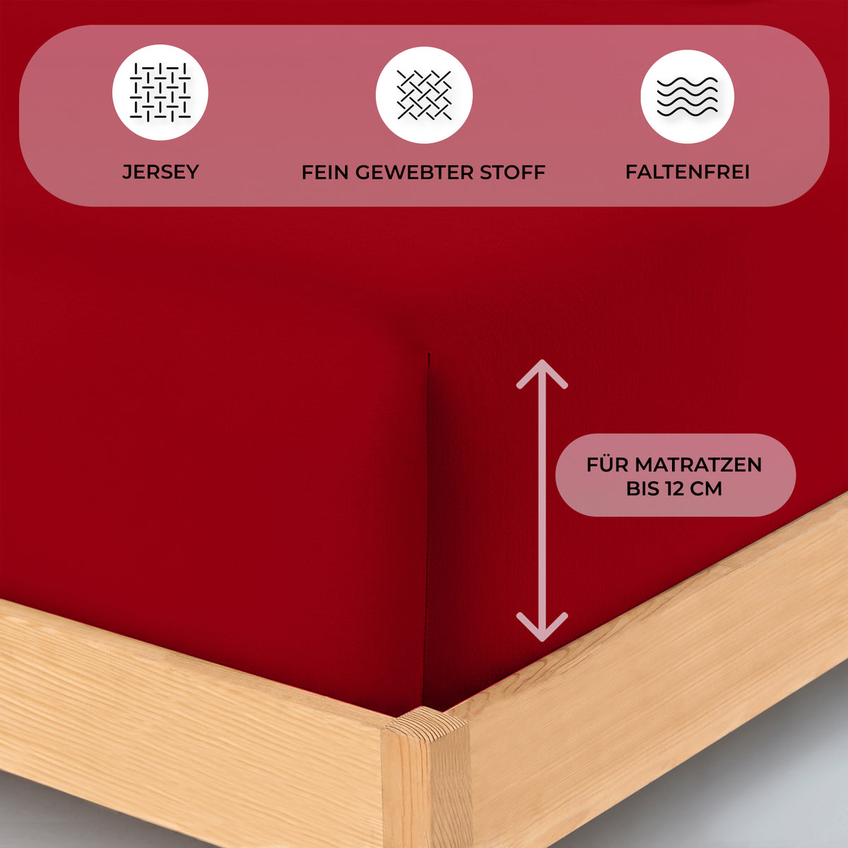 Topper Jersey Spannbettlaken 120x200 cm – Rot – Bild 3
