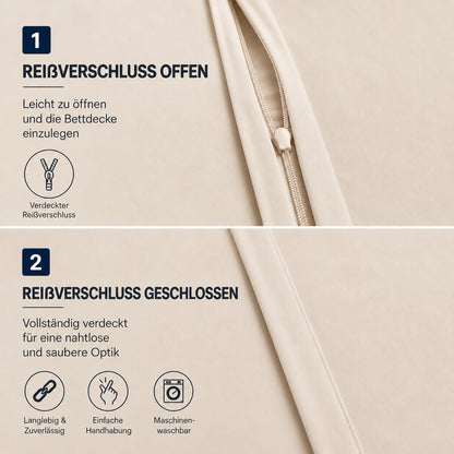 4 teilig Bettwäsche 135x200 Renforcé Uni Creme – Bild 4