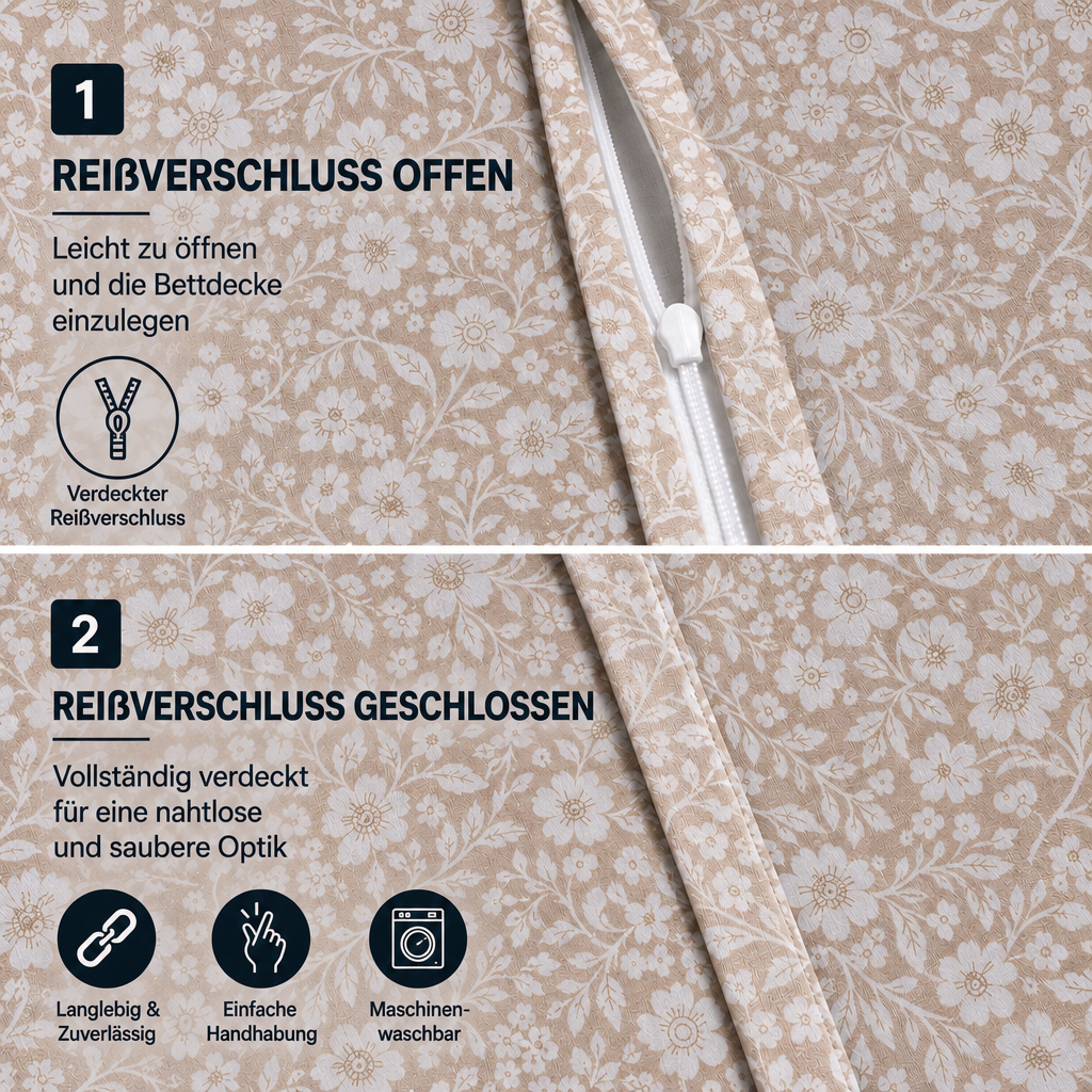 Bettwäsche Meadow Beige, Reißverschluss, 80x80 cm Kissenbezug, Polycotton – Bild 5