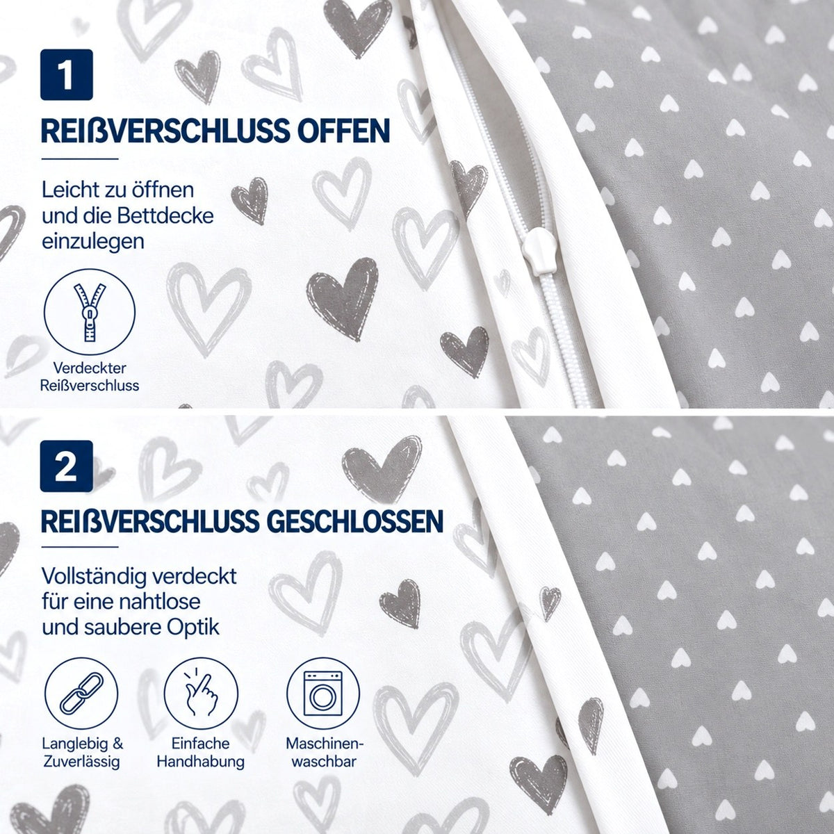 Renforcé Bettwäsche "Solene", 100 % Baumwolle, Reißverschluss