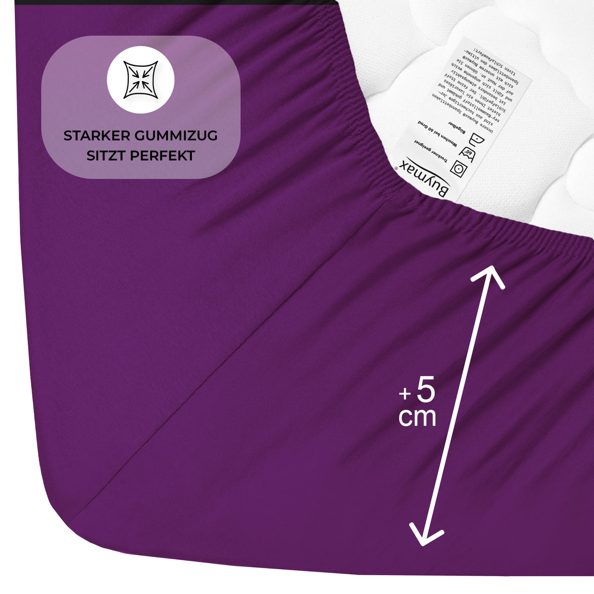 Topper Jersey Spannbettlaken 120x200 cm – Aubergine – Bild 4