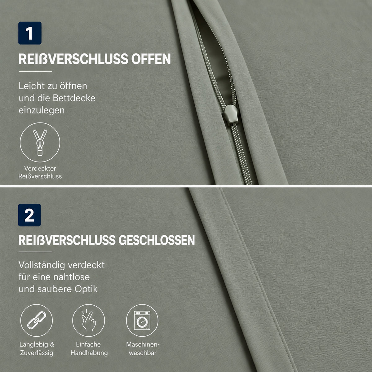 Renforcé Bettwäsche Uni, 100 % Baumwolle, mit Reißverschluss