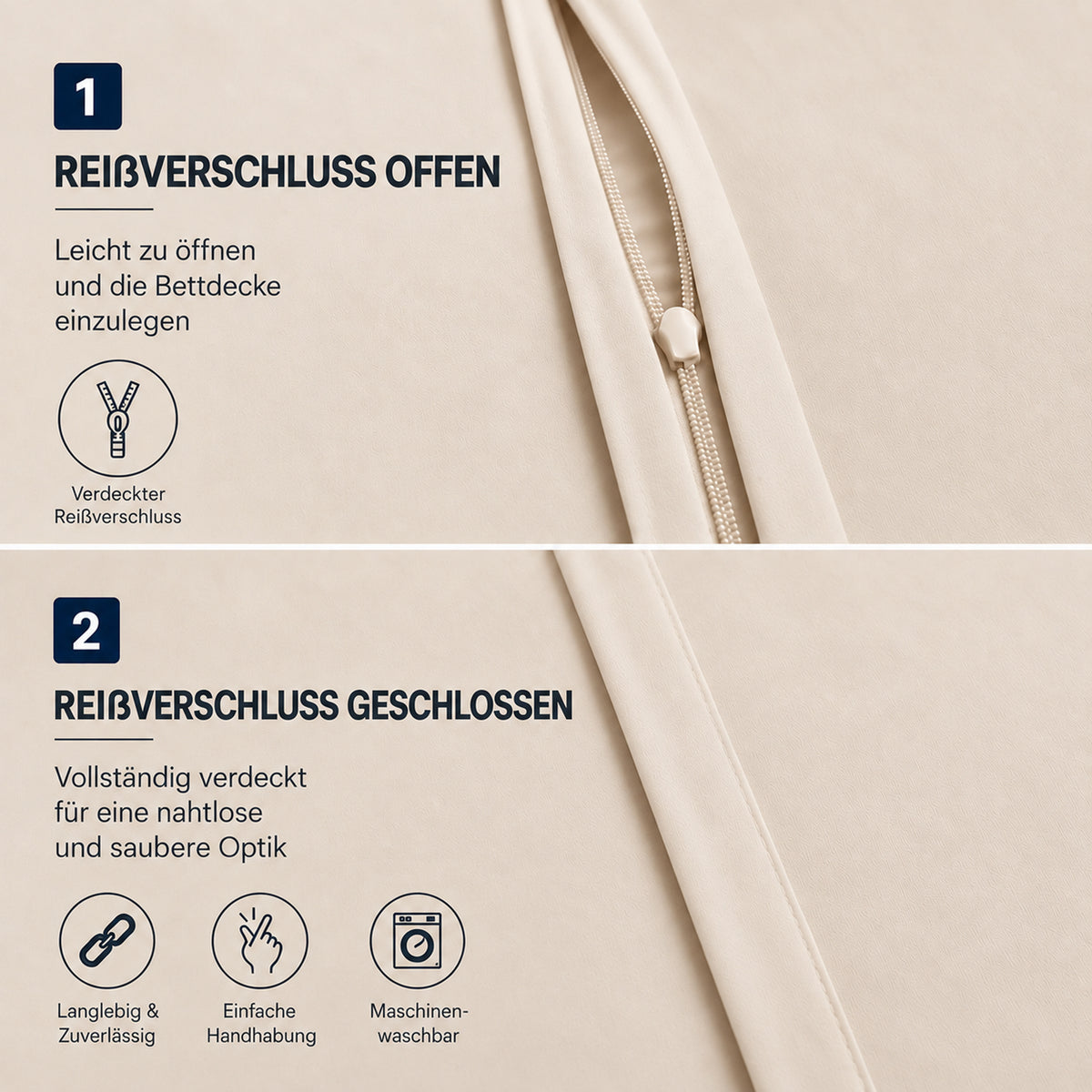Renforcé Bettwäsche Uni, 100 % Baumwolle, mit Reißverschluss