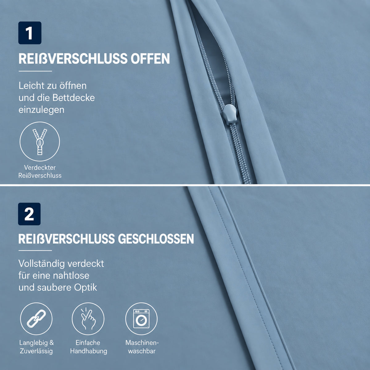 4 teilig Bettwäsche 155x220 Renforcé Uni Hellblau – Bild 4