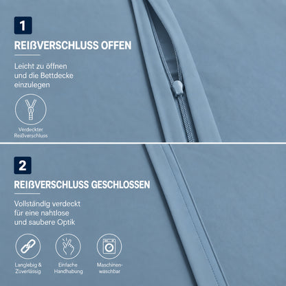 4 teilig Bettwäsche 155x220 Renforcé Uni Hellblau – Bild 4