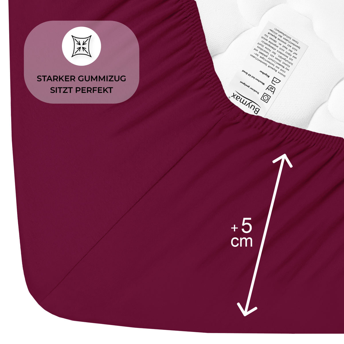 Topper Jersey Spannbettlaken 120x200 cm – Bordeaux – Bild 4