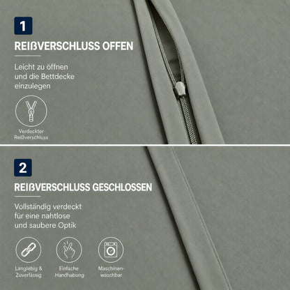 4 teilig Bettwäsche 155x220 Renforcé Uni Salbeigrün – Bild 4