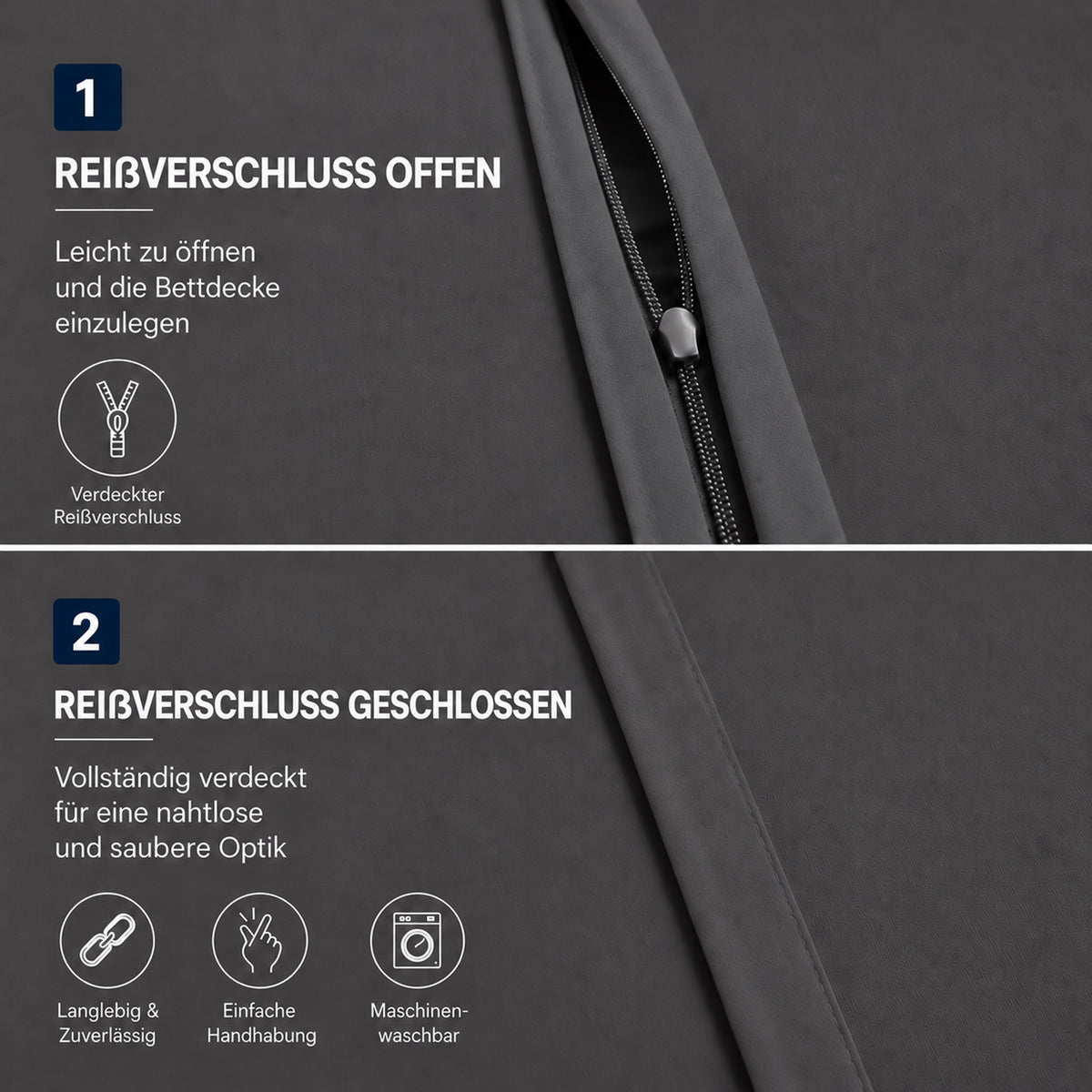 4 teilig Bettwäsche 155x220 Renforcé Uni Anthrazit – Bild 4