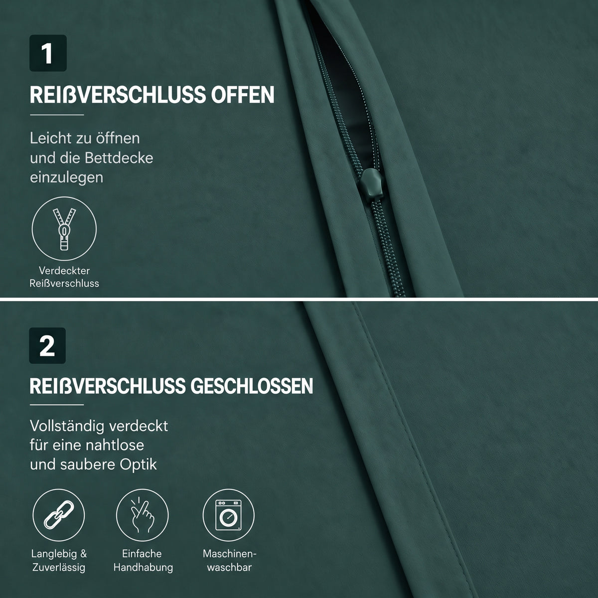 4 teilig Bettwäsche 135x200 Renforcé Uni Petrol – Bild 4