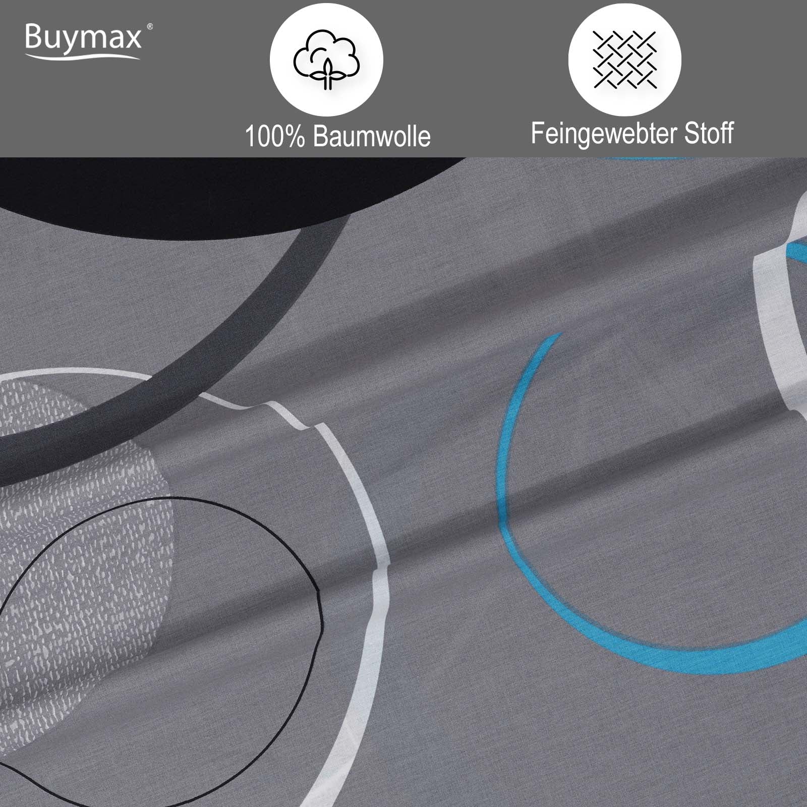 Buymax Renforce Bettwäsche Set, 100% Baumwolle, Grau