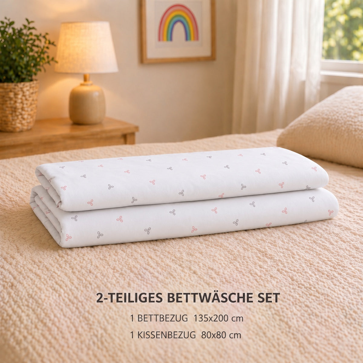 Kinderbettwäsche „Laven“ Renforcé in Rose: 2-teiliges Set: 1 Bettbezug 135x200 cm und 1 Kissenbezug 80x80 cm – Rose – Bild 5