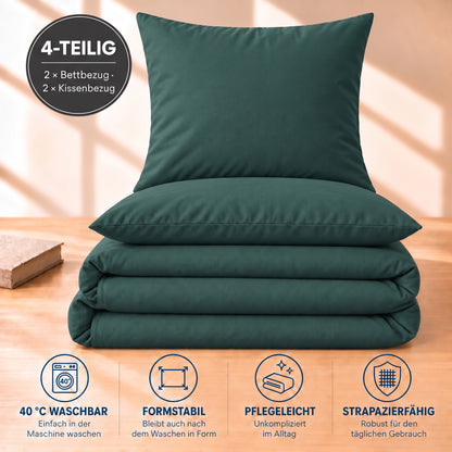 4 teilig Bettwäsche 135x200 Renforcé Uni Petrol – Bild 5