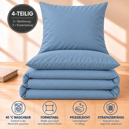 4 teilig Bettwäsche 135x200 Renforcé Uni Hellblau – Bild 5