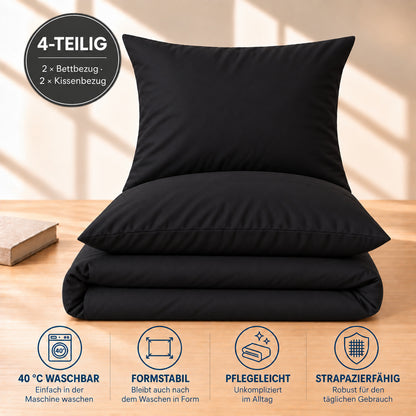 4 teilig Bettwäsche 155x220 Renforcé Uni Schwarz – Bild 5
