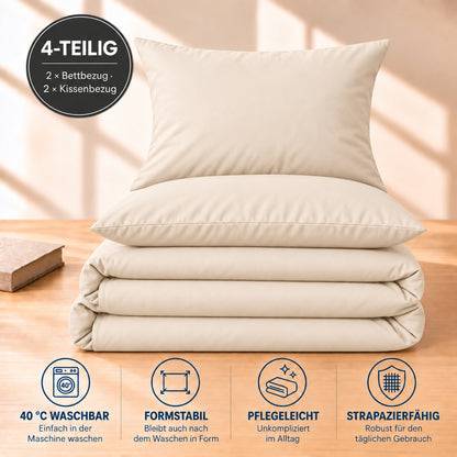 4 teilig Bettwäsche 135x200 Renforcé Uni Creme – Bild 5