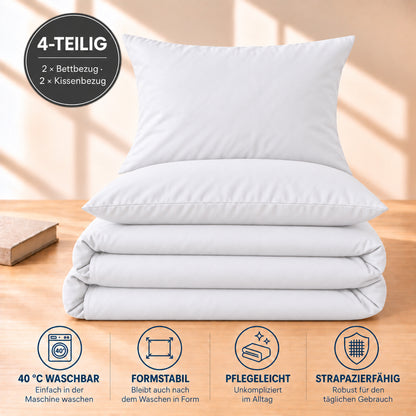 4 teilig Bettwäsche 135x200 Renforcé Uni Weiß – Bild 5