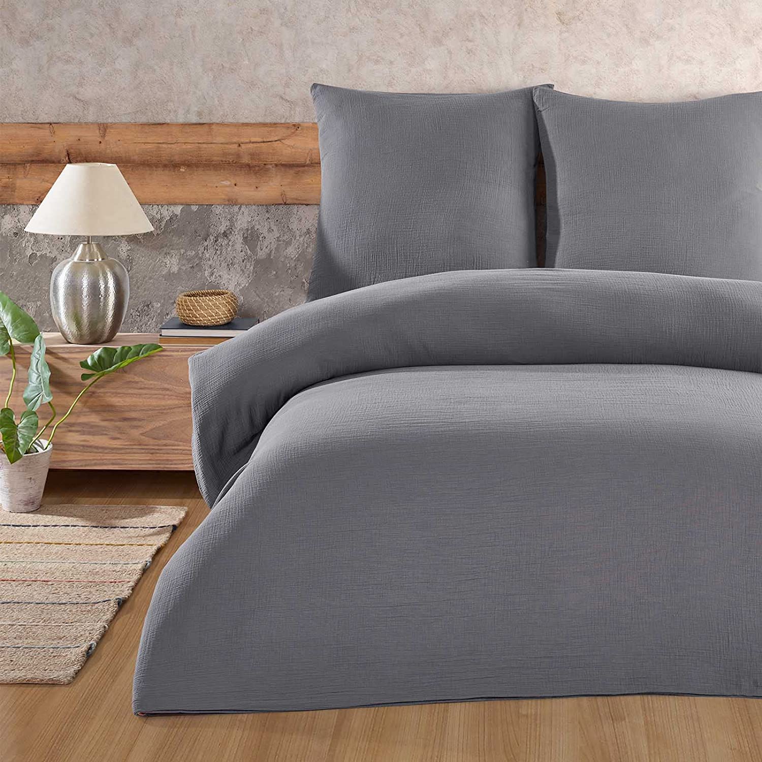Buymax® Musselin Bettwäsche Set aus Baumwolle, Grau