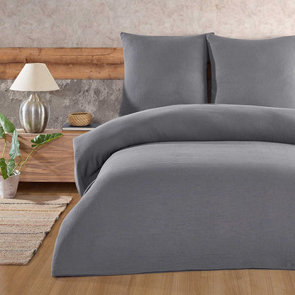 Buymax® Musselin Bettwäsche Set aus Baumwolle, Grau, 155x220 cm