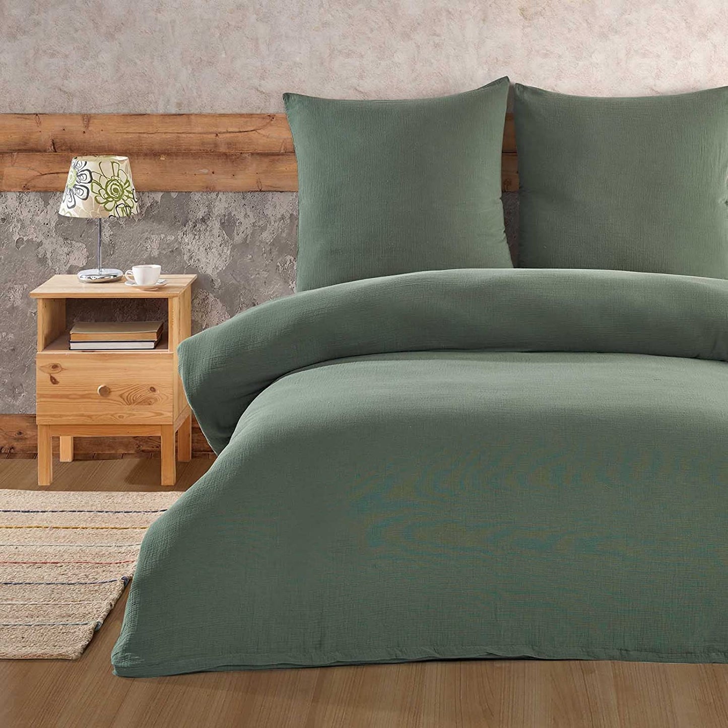 Buymax® Musselin Bettwäsche Set aus Baumwolle, Grün, 155x220 cm