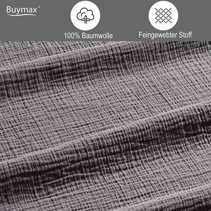 Buymax® Musselin Bettwäsche Set aus Baumwolle, Grau, 200x220 cm