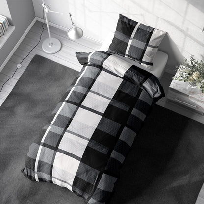 Fleece Bettwäsche Karo Muster, Schwarz Weiß