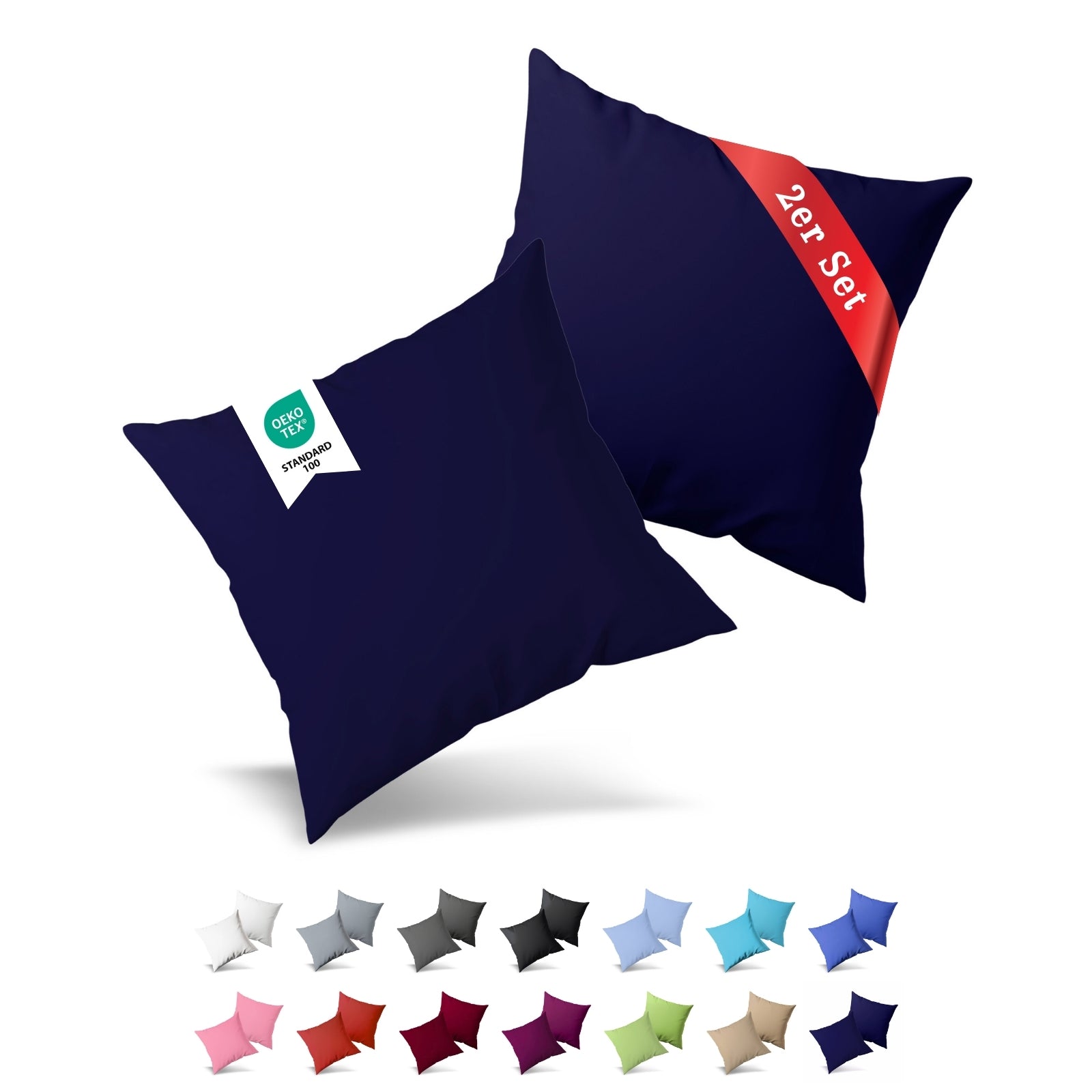 Jersey Kissenbezug, 2er-Set, 40x80 cm, Marineblau