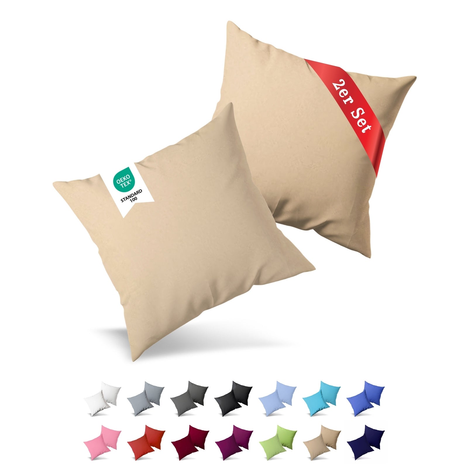 Jersey Kissenbezug, 2er-Set, 40x40 cm, Sand
