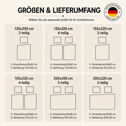 4 teilig Bettwäsche 155x220 Baumwolle Renforce mit Reißverschluss Solene_Grau