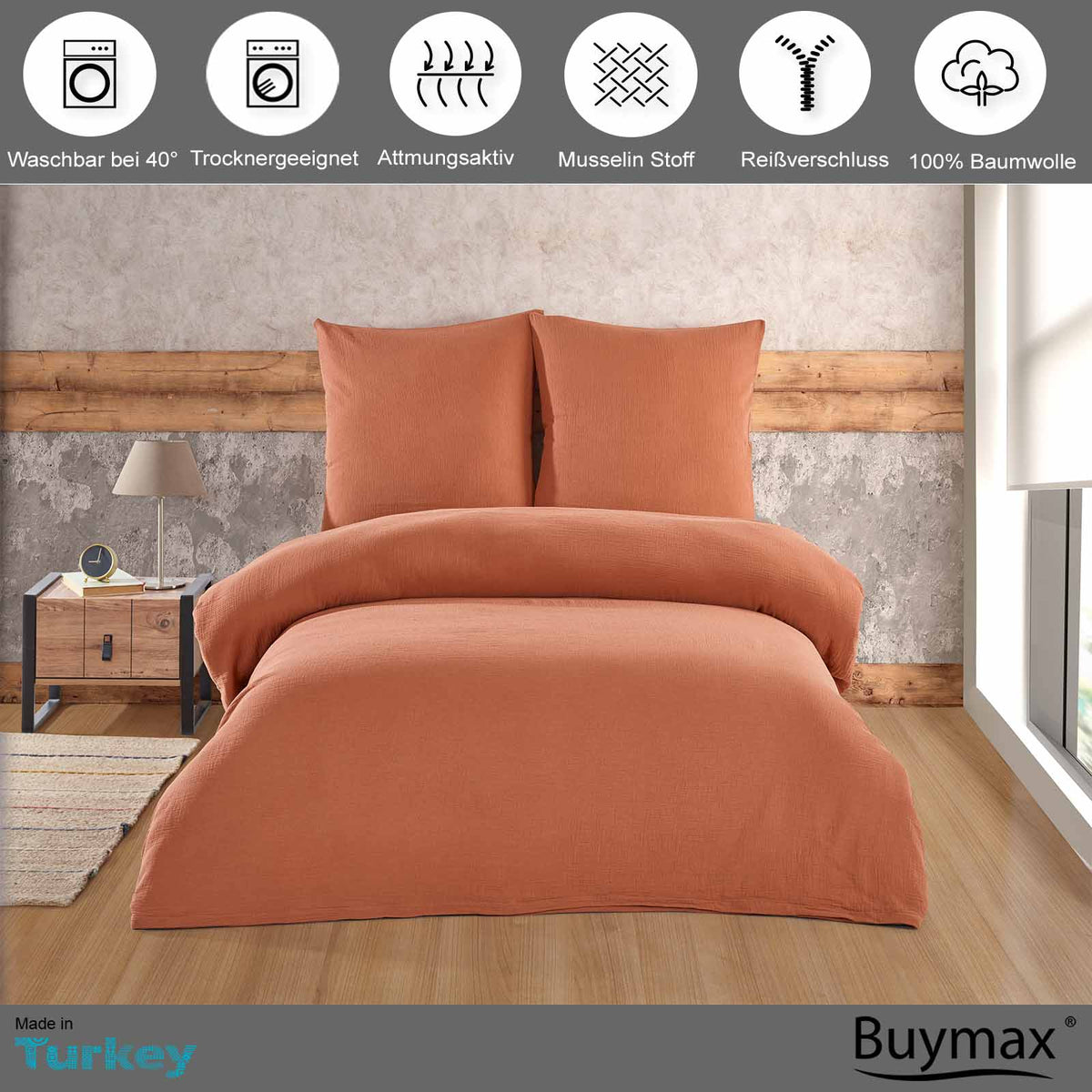Musselin Bettwäsche Set, Uni, 100% Baumwolle, 80x80 cm Kissenbezug – Buymax