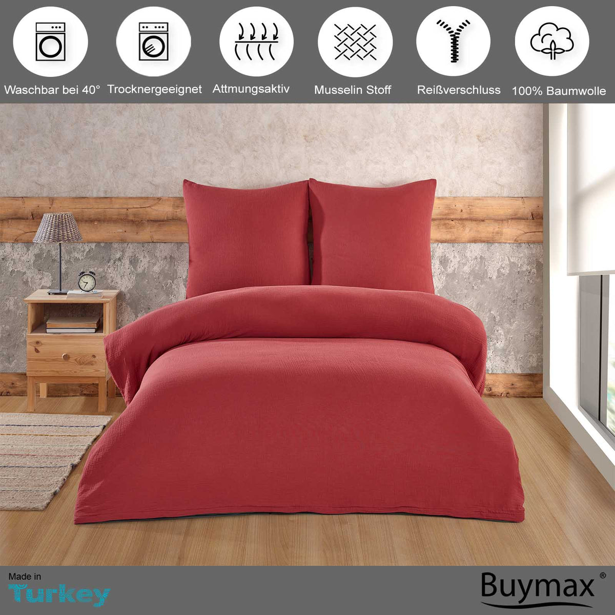 Musselin Bettwäsche Set, Uni, 100% Baumwolle, 80x80 cm Kissenbezug – Buymax