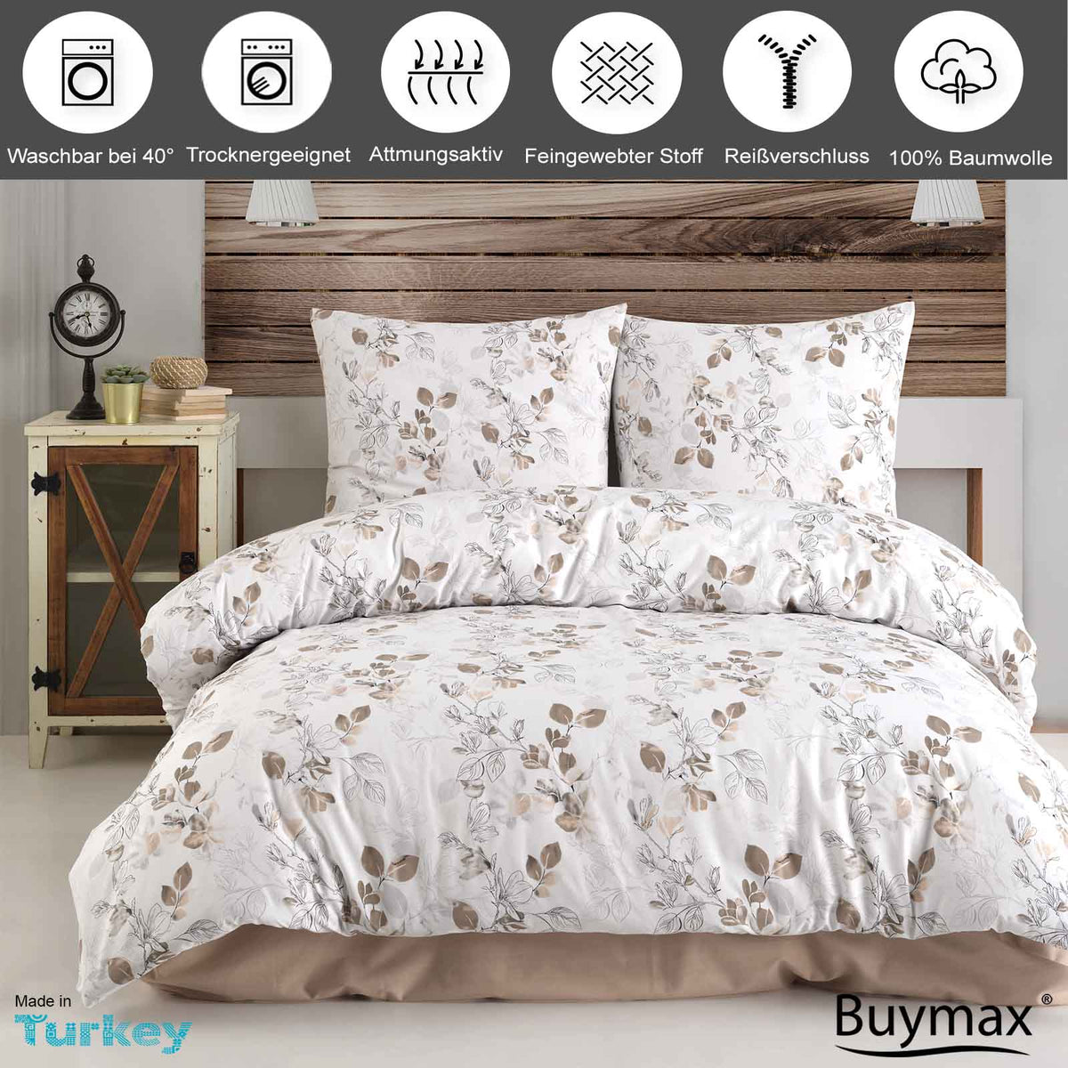 3-piece bed linen 200x200 cotton renforce with zipper